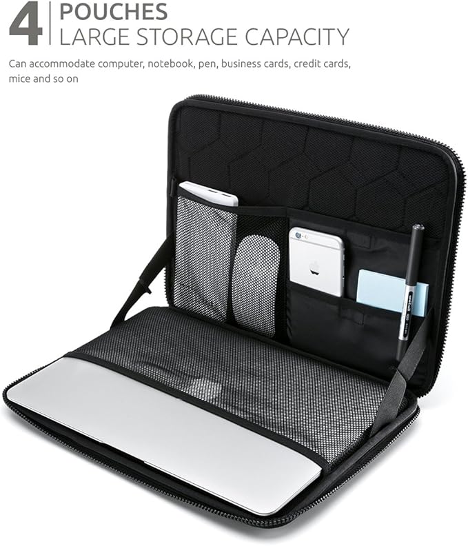 360° Protective Laptop Sleeve for 13-inch MacBook Air M2/A2681 M1/A2337 2018-2022, MacBook Pro M2/A2686 M1/A2338 2016-2022, Water-Resistant Case for 12.9 iPad Pro 6th/5th/4th/3rd Gen, Black