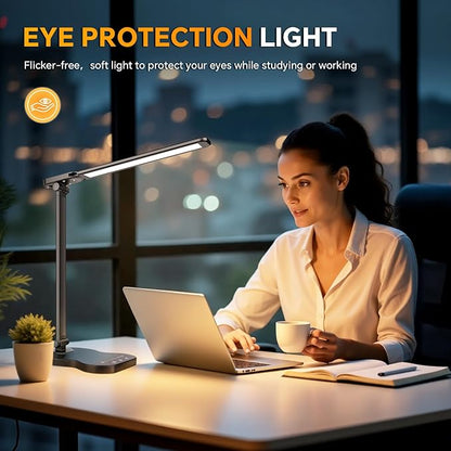 Desk Lamps for Home Office, Dimmable LED Desk Lamp, 5 Color Modes, 10 Brightness, Touch Desk Light with USB Charging Port for Nail Craft Puzzle Sewing Study - White