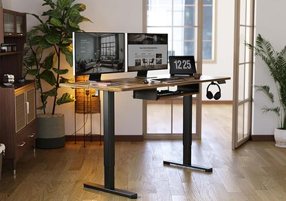 YDN Standing Desk with Keyboard Tray, 55 Inch Height Adjustable Desk, Brown Stand Up Desks for Home and Office, 55inch Rustic Brown