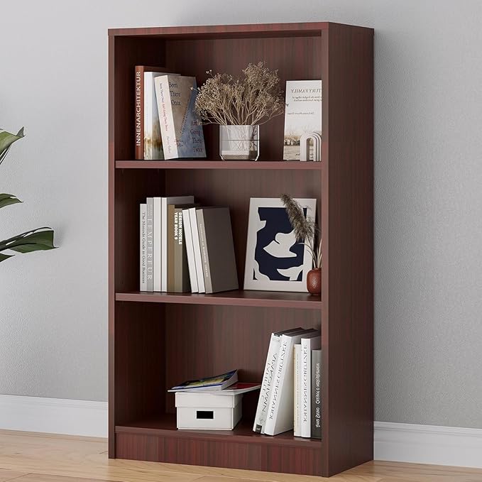 Bookshelf, 3 Shelf Bookcase Open Modern Bookshelf, Bookcase with Freestanding Display Storage, Wooden Book Shelf for Bedroom, Living Room, Dinning Room, Office, 60 Inch, Deep Brown