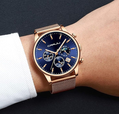CRRJU Men's Fashion Casual Watches Auto Date Chronograph Watch Men Nice Work Watches Waterproof 30M Full Steel Quartz with Mesh Strap