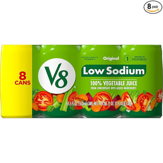 V8 Low Sodium Original 100% Vegetable Juice, 5.5 fl oz Can (8 Pack)
