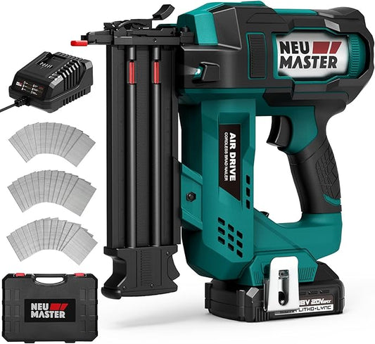 NEU MASTER Nail Gun Battery Powered, Cordless Nail Gun-18GA 2 Inch Nail with Depth Adjustment/1800pcs Nails, Multi-Usage Brad Nailer for Trim, Molding, Woodwork, DIY Upholstery-20V Battery&Charger