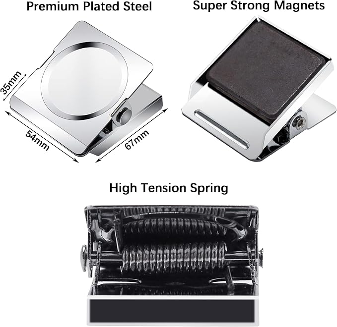 Magnetic Clips, 2.12 inches Heavy Duty Metal Magnet Clips for Hanging, 6 Pack Extra Strong Large Magnetic Clip for Whiteboard, Classroom, Office