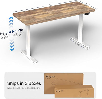 VIVO Electric 60 x 24 in Standing Desk, Memory Height Adjustment, 1B Series, One-Piece Reclaimed Wood Top, White Frame, DESK-KIT-1W6P