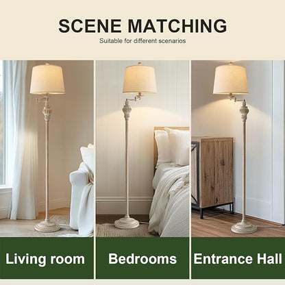 61" Vintage Floor Lamp with 350° Adjustable Swing Arm, Tall lamp Standing Lamp for Bedroom Living Room Bedside Nightstand Retro Farmhouse Mid Century Lamp Light Home Décor Office Gifts