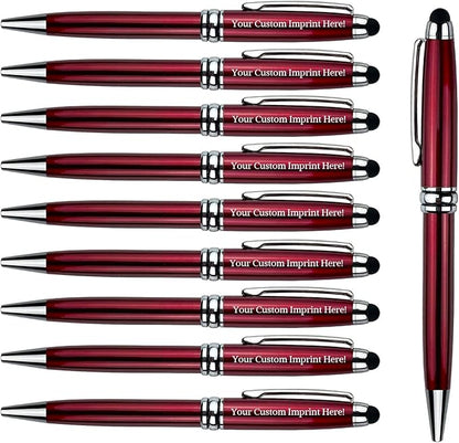 Ancolo Personalized retractable pens with Stylus tip stylish pens - Engraved with Your Name or Message, Phone Number Black ink Gift for Bank, Office, Hotel Lobbies 10 Pens/Box