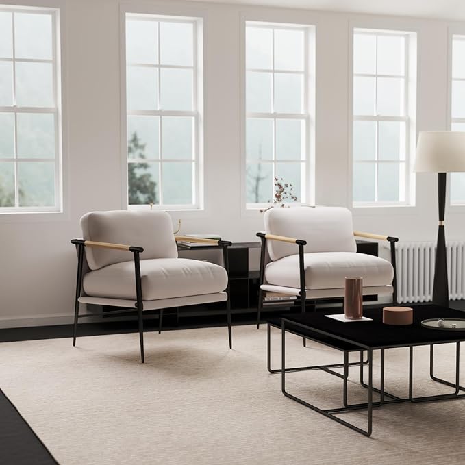 DUOMAY Mid-Century Modern Accent Chair, Soft Linen Upholstered Lounge Reading Chair with Metal Legs Comfy Lightweight Livinig Room Chair Armchair for Home Bedroom, Beige