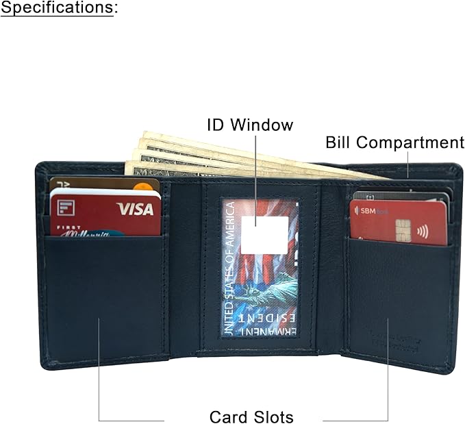 VANSI Genuine Leather Modern TriFold Design Wallet and Card Holder for Men (NAVY)