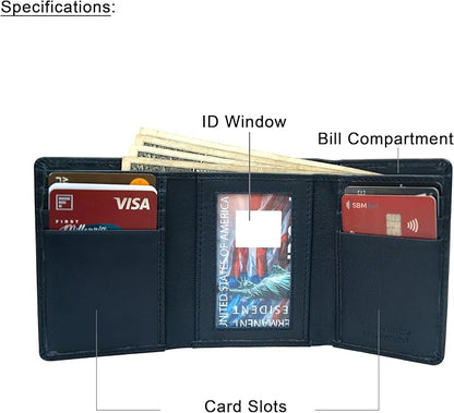 VANSI Genuine Leather Modern TriFold Design Wallet and Card Holder for Men (NAVY)