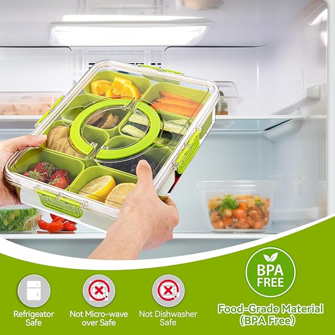 Snackle Box Container, Divided Serving Tray with Lid and Handl 8 Compartments Snacks Box,Candy Snack Fruit and Veggie Tray, Suitable for Picnics Trips Parties and Holidays