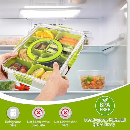 Snackle Box Container, Divided Serving Tray with Lid and Handl 8 Compartments Snacks Box,Candy Snack Fruit and Veggie Tray, Suitable for Picnics Trips Parties and Holidays