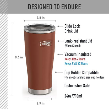 THERMOS ICON SERIES, Stainless Steel Cold Tumbler with Slide Lock, 24 Ounce, Saddle