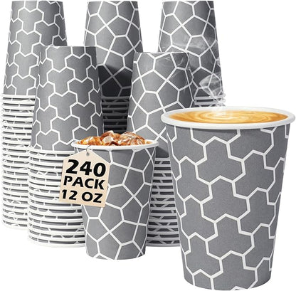 Coffee Cups 12 oz Paper Cups 240 Pack, Disposable Coffee Cups 12 oz Hot Cup, Disposable Cups Paper Insulated Cup for Cold Hot Drinks