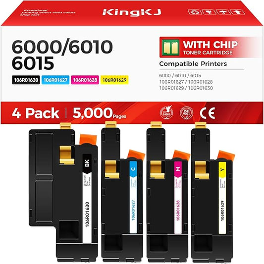 Phaser 6000 6010 Workcentre 6015 Toner Cartridge Set 4-Pack Replacement Compatible with Xerox 106R01627 106R01628 106R01629 106R01630 Phaser 6000 6010 Workcentre 6015 Printer Black Cyan Magenta Yellow