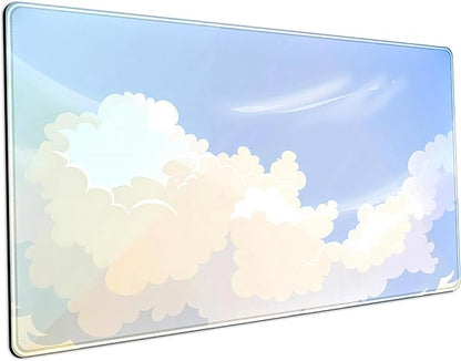 Blue Cloud XXL Large Extended Gaming Mouse Pad Computer Mat Aesthetics Mousepad, Office Decor Desk Pad, Laptop Keyboard and Mouse Mat, Non-Slip Desk Matt with Stitched Edge, 31.5''x15.7''