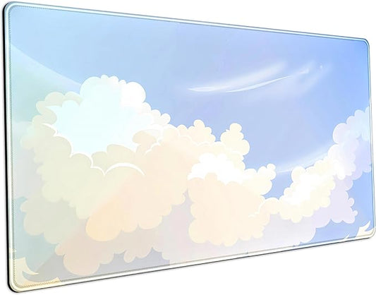 Blue Cloud XXL Large Extended Gaming Mouse Pad Computer Mat Aesthetics Mousepad, Office Decor Desk Pad, Laptop Keyboard and Mouse Mat, Non-Slip Desk Matt with Stitched Edge, 31.5''x15.7''