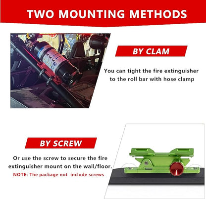 Quick Release Fire Extinguisher Mount – Neon Green Adjustable Aluminum Roll Bar Bracket for Car Jeep Wrangler (TJ/JK/JL/JKU), UTVs (Polaris RZR, Ranger, Can-Am X3), Trucks Off-Road Bottle Holder