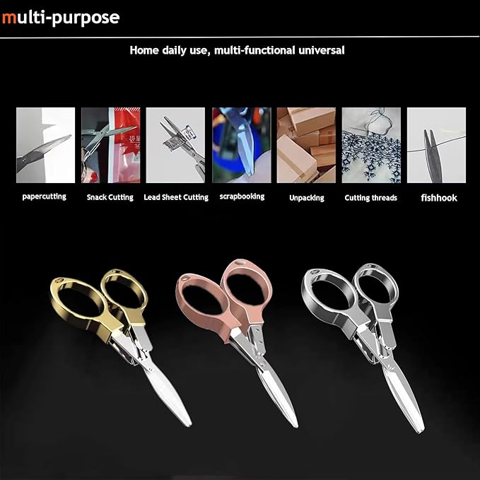 Mini Folding Scissors, Safe Portable Travel Mini Scissors, Stainless Steel Retractable Small Scissors for Home Office, Safe Portable Travel Scissors, 2 Piece Set (gold)