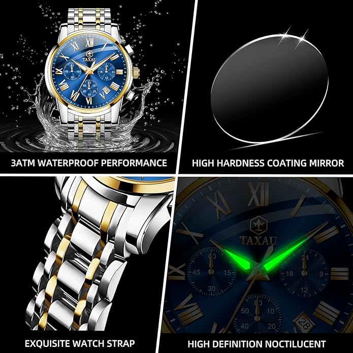 Mens Silver Watch Luxury Minimalist Dress Watch Classic Waterproof Watches for Men Analog Quartz Stainless Steel Men's Wrist Watches with Date Luminous Relojes para Hombres