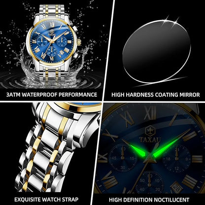 Mens Silver Watch Luxury Minimalist Dress Watch Classic Waterproof Watches for Men Analog Quartz Stainless Steel Men's Wrist Watches with Date Luminous Relojes para Hombres