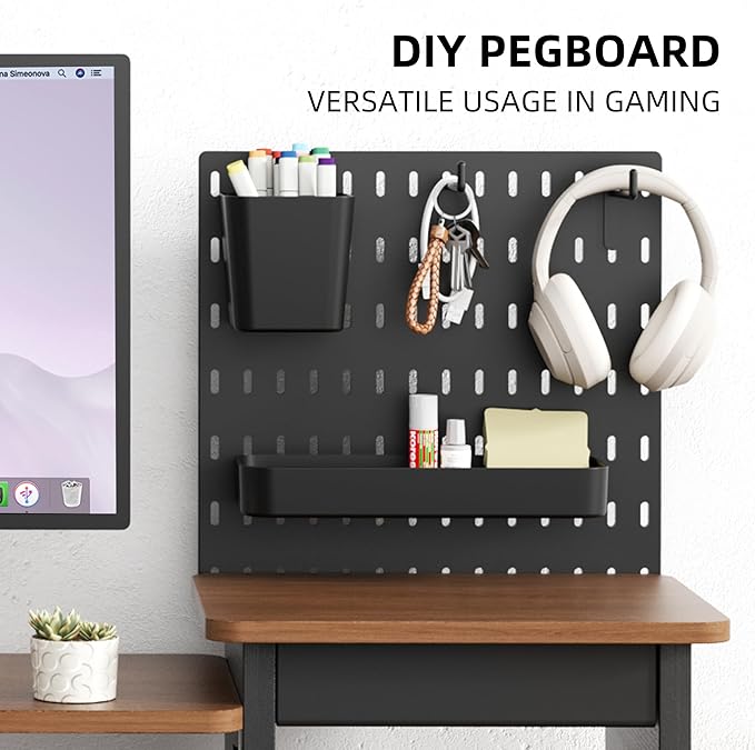 Monitor Stand Riser,Computer Monitor Stand with DIY Pegboard and drawer for Laptop,PC,Computer,Printer,Walnut Finish