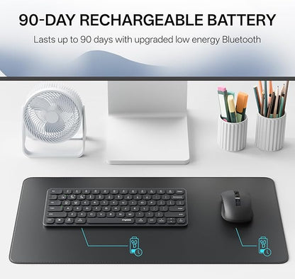 Rapoo 9050S Multi-Device Keyboard and Mouse Combo, 2.4GHz/Bluetooth 5.0/4.0 Wireless Keyboard & Mouse Set for Windows/Mac/Linux/Chrome, Support 4 Devices, Rechargeable, Silent Click, Black