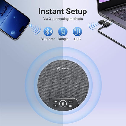 N newline Conference Speaker and Microphone, 4 AI Mics 360° Voice Pickup, Plug & Play, Bluetooth Speakerphone w/dongle, Wireless Daisy Chaining, Noise Reduction, for Meeting, Home Office, NewPie 91