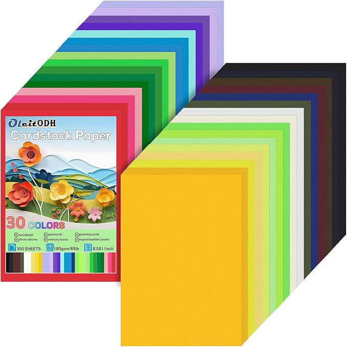Colored Cardstock Bulk 300 sheets, 8.5” x 11” Cardstock Paper 30 Assorted Colors Construction Paper,180 GSM Card Stock Scrapbooking Supplies for Diy Crafts Cricut Card Making