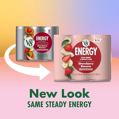 V8 Energy Strawberry Banana Juice Energy Drink, 8 fl oz Can (24 Pack)