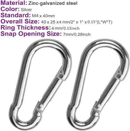 Acrux7 60 Pack Carabiner Clips M4 1.5 Inch Heavy Duty Spring Snap Hook Galvanized Steel Small Carabiner Clips Bulk for Keys Swing Camping Fishing Hiking Traveling