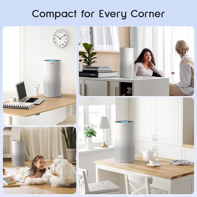 Afloia Air Purifiers for Home Bedroom Large Room Up to 1076 Ft², 3-Stage Filter Cleaner Odor Eliminator, Remove Pets Dust Dander Hair Allergy Mold Pollen Smoke Smell, Quiet 22 dB, 7 Colors Night Light