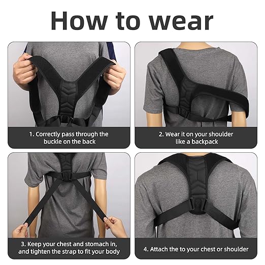 BOXOB Posture Corrector for Men, Breathable Mesh Design Adjustable Back Straightener Back Support Brace Hunchback Corrector for Women Lumbar Shoulder Relaxation (Black)