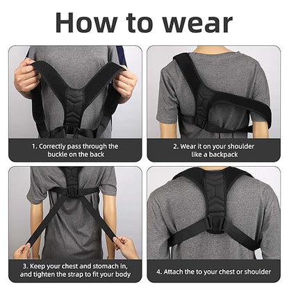 BOXOB Posture Corrector for Men, Breathable Mesh Design Adjustable Back Straightener Back Support Brace Hunchback Corrector for Women Lumbar Shoulder Relaxation (Black)
