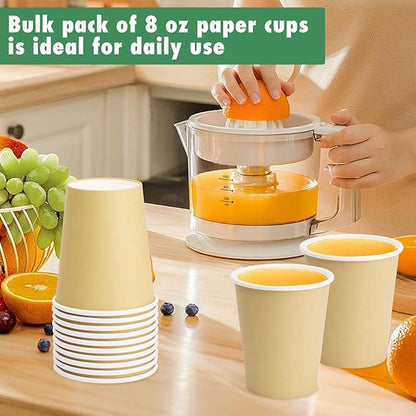 Paper Cups 8 oz 25 Pack, Disposable Paper Coffee Cups for Hot or Cold Beverage Drinking for Party, Picnic, BBQ, Travel, and Event -Khaki