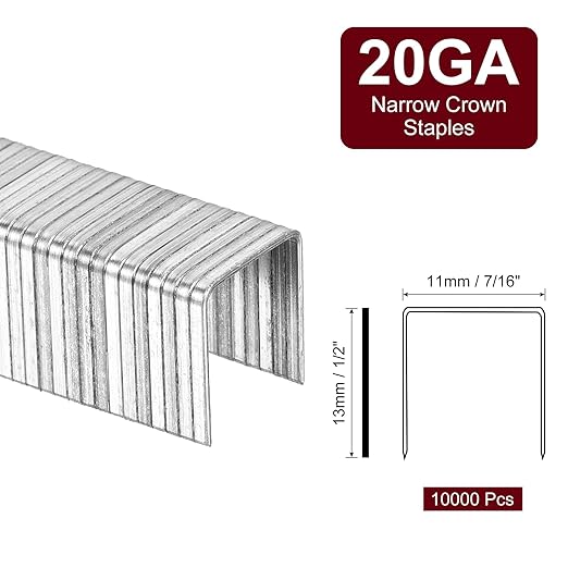 uxcell 20 Gauge Narrow Crown Staples 7/16" x1/2", 10000Pcs Galvanized Steel for Pneumatic, Electric Stapler, White
