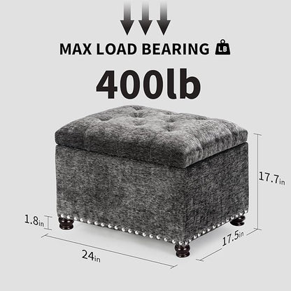 Adeco High End Dark Classy Tufted, Accents Rectangular Storage Bench Footstool, Dim Brown ttomans & Storage Ottomans Royal Olive Grey