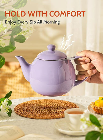Sweese Teapots for Tea, 27 oz Porcelain Tea pot with Removable Stainless Steel Infuser, Tea Pots for Loose Tea - Purple