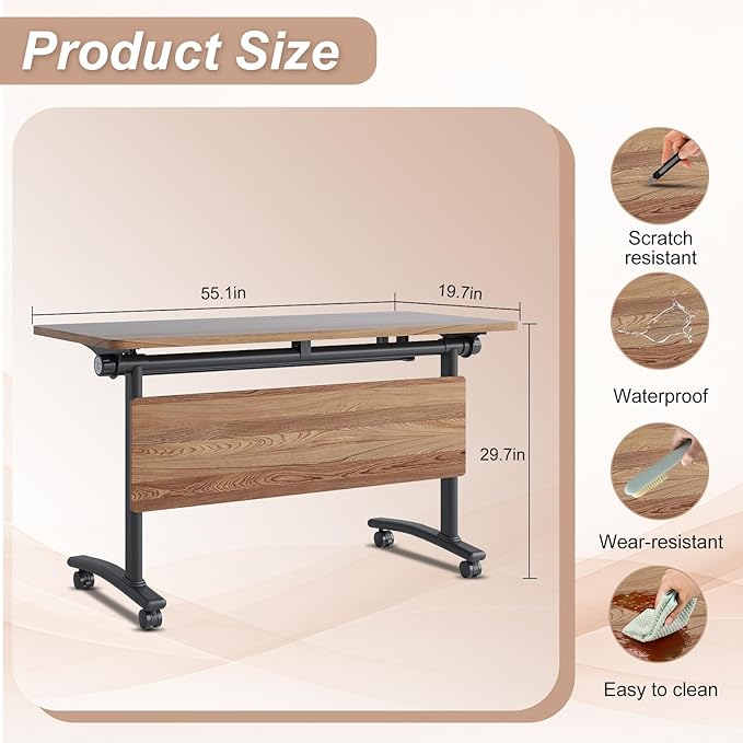 Folding Conference Table,Conference Table with Wheels,Large Flip-Top Training Table,Freely Combinations,Easy to Move for Offices, Schools,Training Rooms（4,Yellow,5in