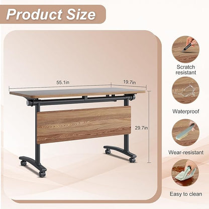 Conference Room Table,Conference Table with Wheels,Foldable Meeting Tables for 2-16 Persons,Flip Top Large Seminar Table,for Office,Schools and Training Rooms（6pack,Yellow,55"