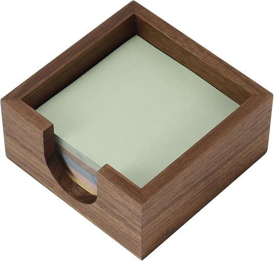 MultiBey 3x3 Sticky Note Holder, Walnut Wood Memo Cube Dispenser for Desk, Compact 3.6x3.6x1.3 Inch Post It Note Organizer, Office Desk Accessories for Home, School
