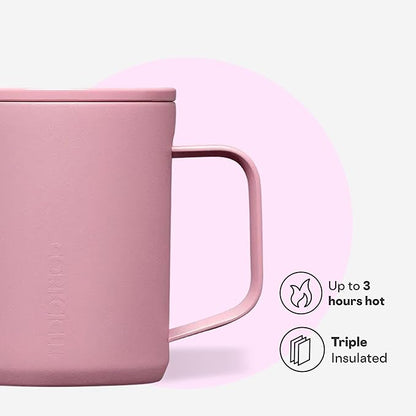 Corkcicle Classic Coffee Mug - Triple Insulated Stainless Steel Travel Mug - Shatter-Proof Lid - Keeps Drink Hot Over 3 Hours - Holiday Mug Gift - Great for Gifting Warmth - 16 oz - Desert Rose