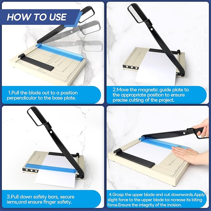 A4 Paper Cutter,12" Titanium Blade Guillotine Trimmer with Corner Rounder,12-Sheet Capacity for Cardstock, Vinyl, Photos, Crafts, Labels & Coupons
