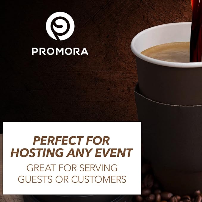 Promora 12 oz Brown Disposable Coffee Cups with Lids & Sleeves, Hot Coffee Cup Sleeves Disposable, Premium Insulated To Go Paper Cups (12 oz, Pack of 80) Brown and Black