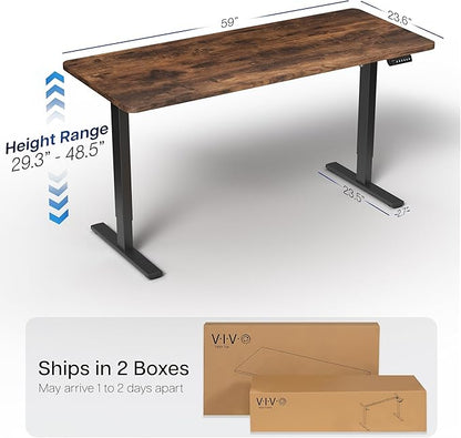 VIVO Electric 60 x 24 in Rustic Standing Desk, Memory Height Adjustment, 1B Series, One-Piece Vintage Brown Top, Black Frame, DESK-KIT-1B6N