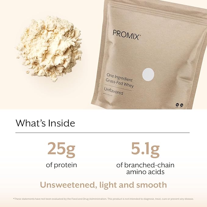 ProMix Nutrition Whey Protein Powder, Grass Fed, Unsweetened, Hormone Free - 25g Protein per Serving, Sugar Free, Soy Free, Unflavored - 32 Servings