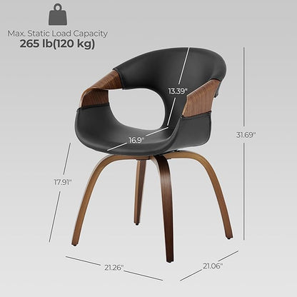 Art Leon Desk Chair No Wheels, Mid Century Modern Office Chair, Faux Leather Upholstered Swive Chair with Wood Legs for Living Room Bedroom, Walnut Bentwood, Black/Walnut