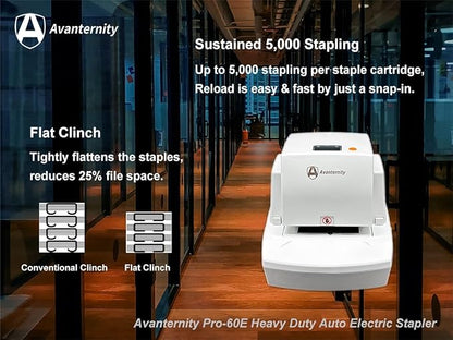 Avanternity's Pro-60E Heavy Duty Auto Electric Stapler (Value Kit + Extra 1 Staple Cartridge Pack) - Secured 60 Sheet Capacity, Includes 35,000 Staples