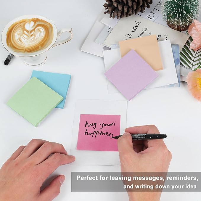 16 Pack Sticky Notes 3x3 in Post, Pastel Colors Sticky Note Pads, Recyclable, Sticky Notes Bulk Easy to Post for Home, Office, Notebook