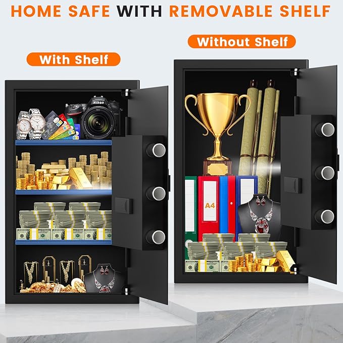 5.2 Cuft Large Fireproof Safe for Home Use, Digital Safe Box with Programmable Keypad, Spare Keys and Alarm System, Anti-Theft Security Safes for Home and Office